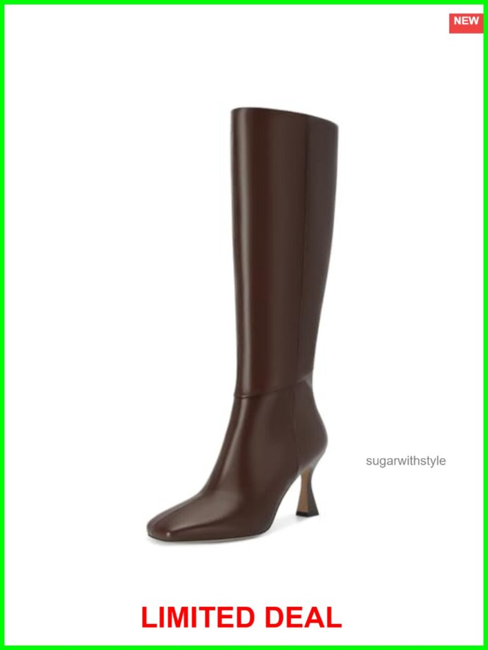 Faux Leather Knee-High Boots Square Toe Kitten Heel Side Zip